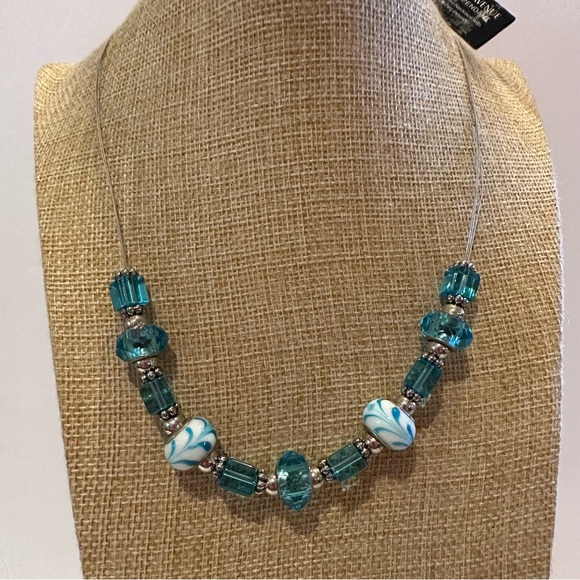 NWT Facets 5th Avenue Art Glass Necklace & Bracelet Set - Silver tone w/ Blue - Picture 5 of 16